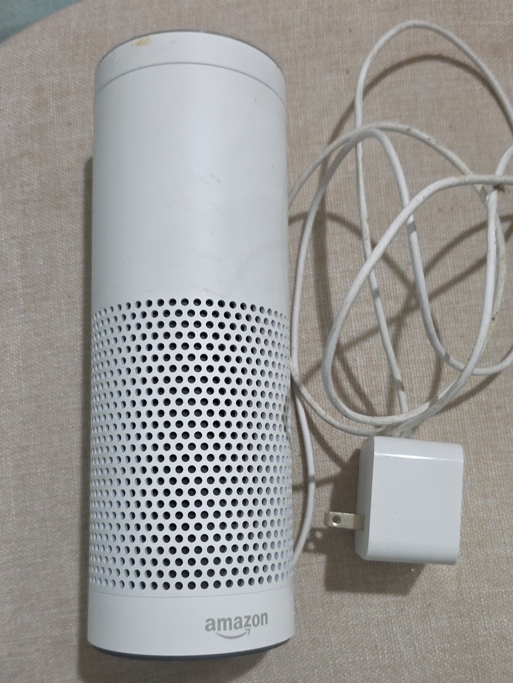 Amazon White Portable Smart Speaker with Power Adapter